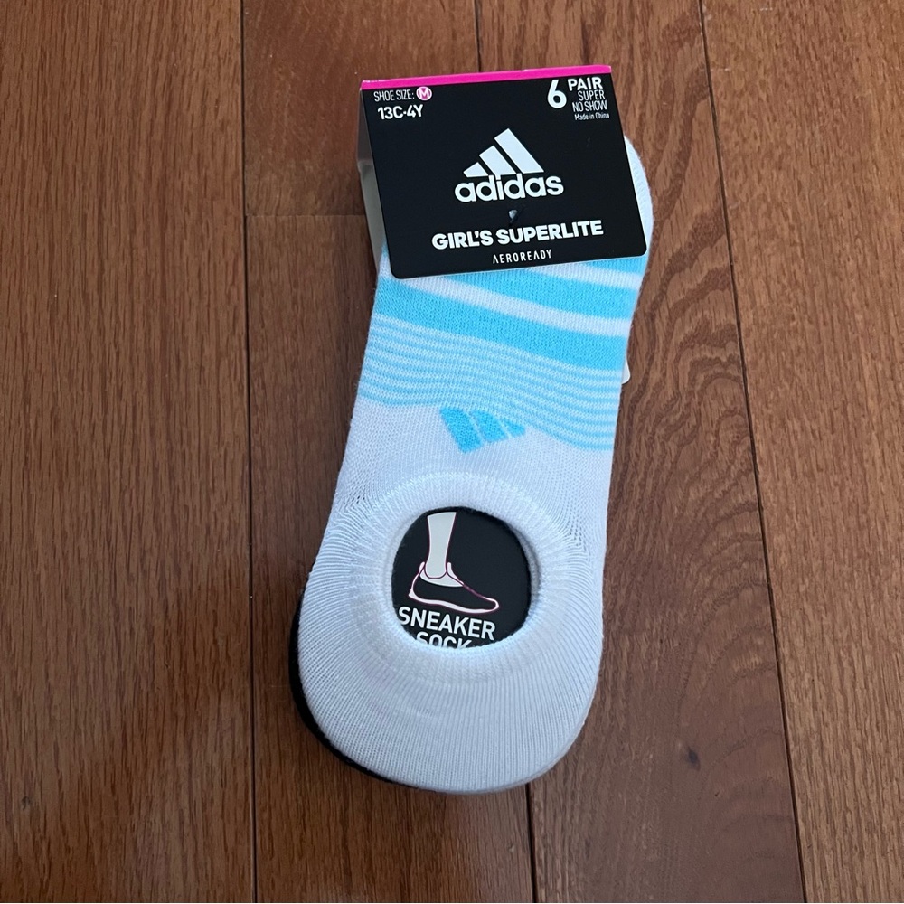 Girls Adidas Superlite No Show Climalite Socks - 6 pack - 4 years